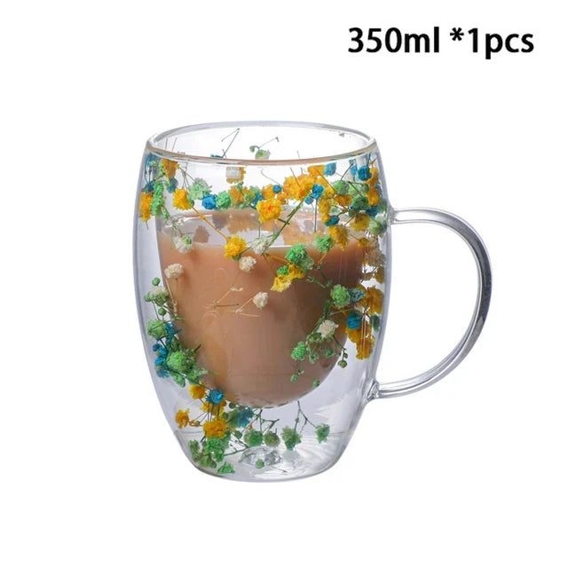 Dried Flower Double Wall Glass Cup
