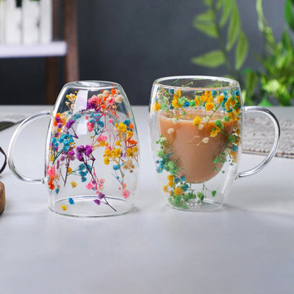 Dried Flower Double Wall Glass Cup